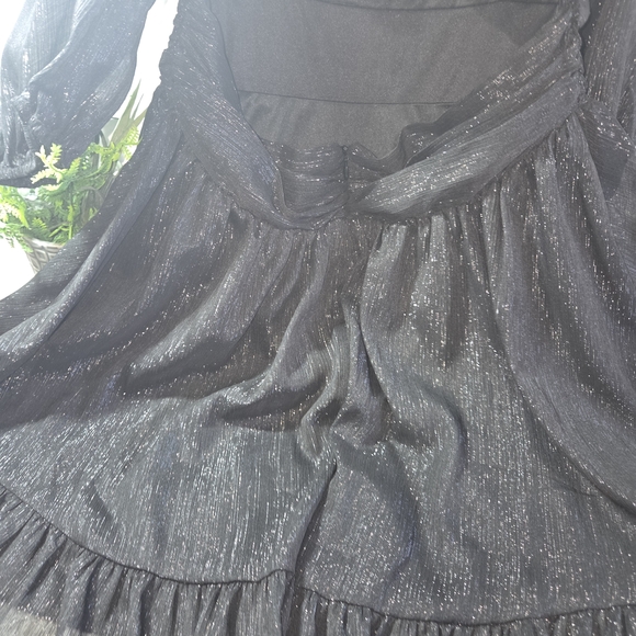 "Lucy in the Sky" Shimmering Silver Black Mini Dress, Size L - Picture 5 of 8